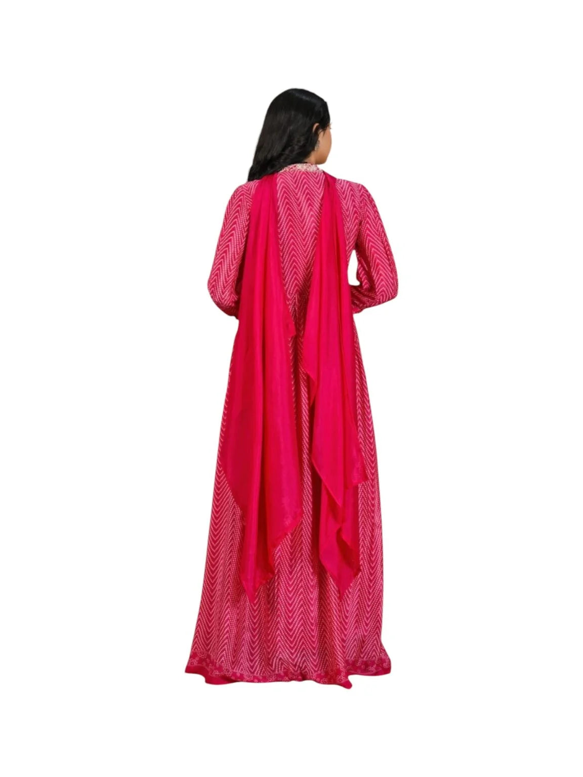 Pink Crepe Bandhej Kurta Set with Sequins & Pearl Detailing