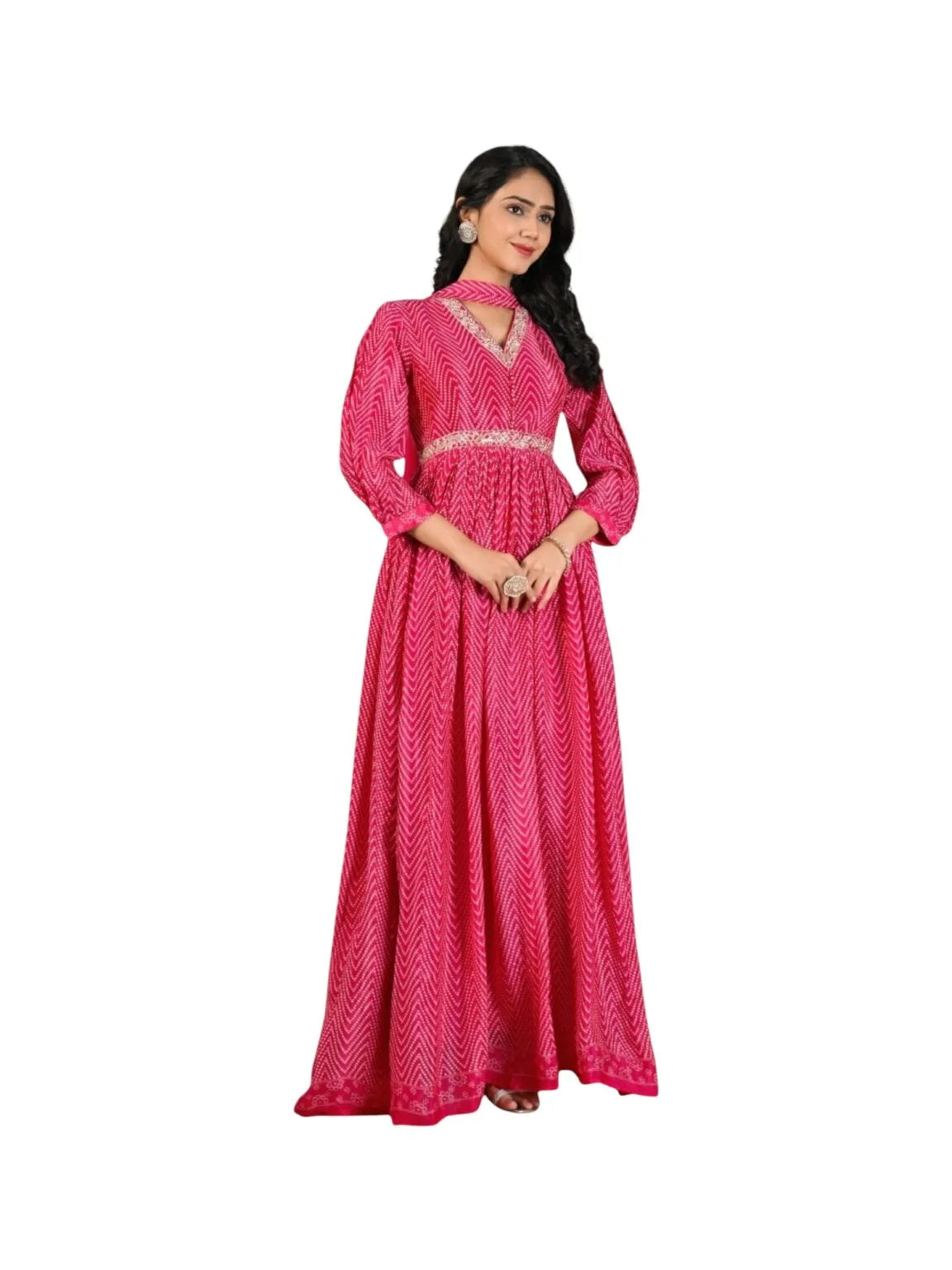 Pink Crepe Bandhej Kurta Set with Sequins & Pearl Detailing