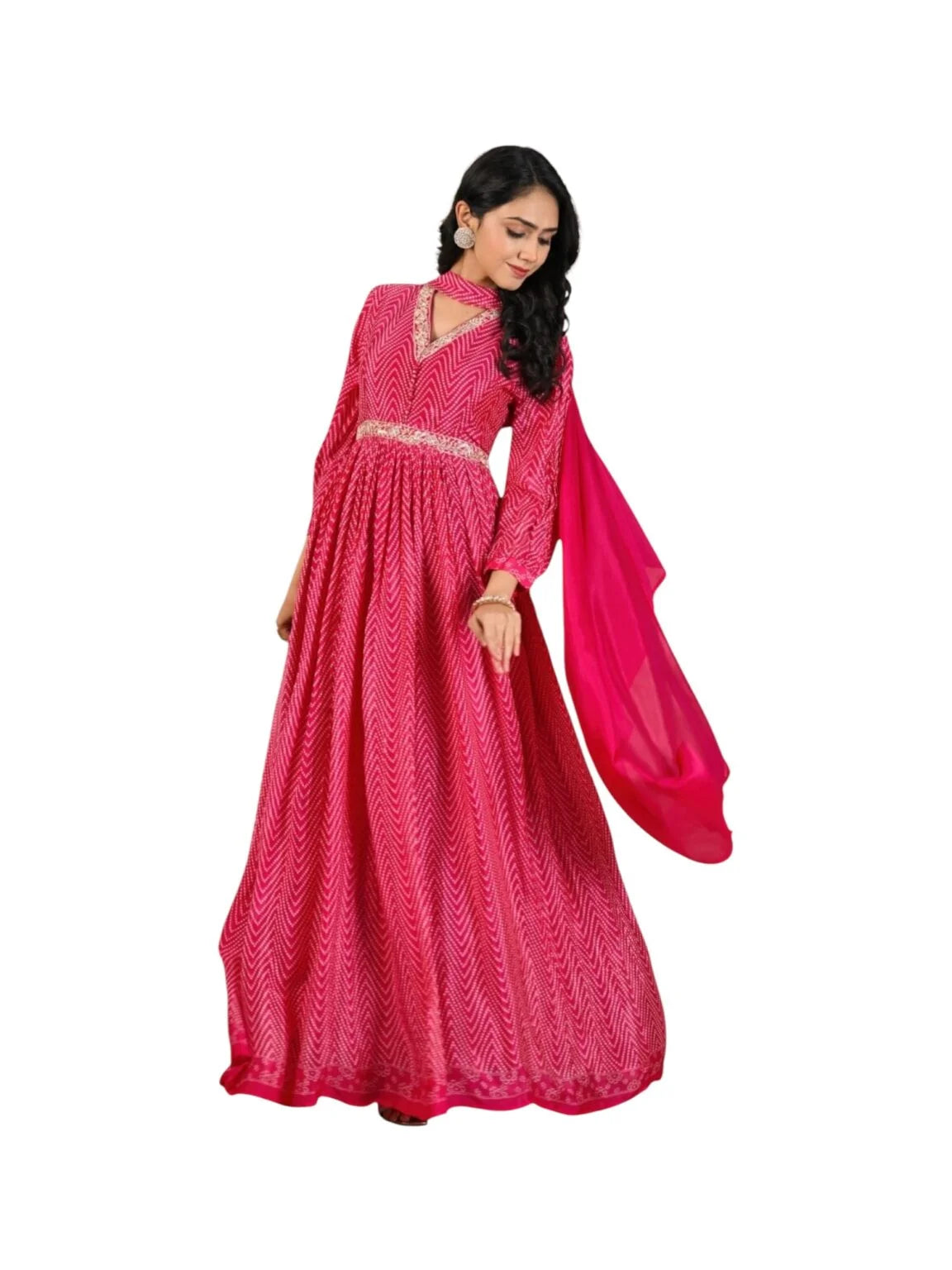 Pink Crepe Bandhej Kurta Set with Sequins & Pearl Detailing