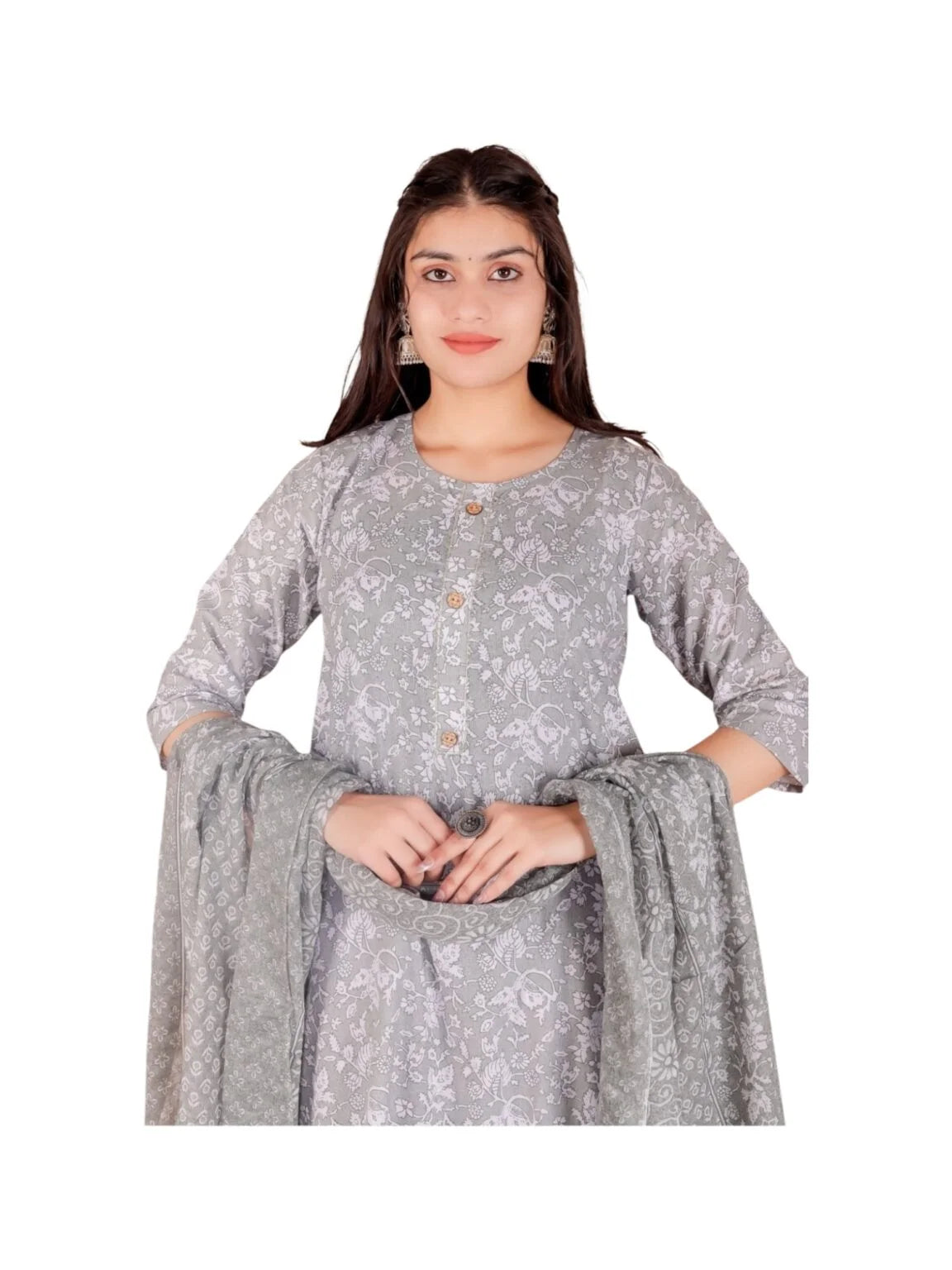 Grey Cotton Printed Kurta Set for Everyday Comfort