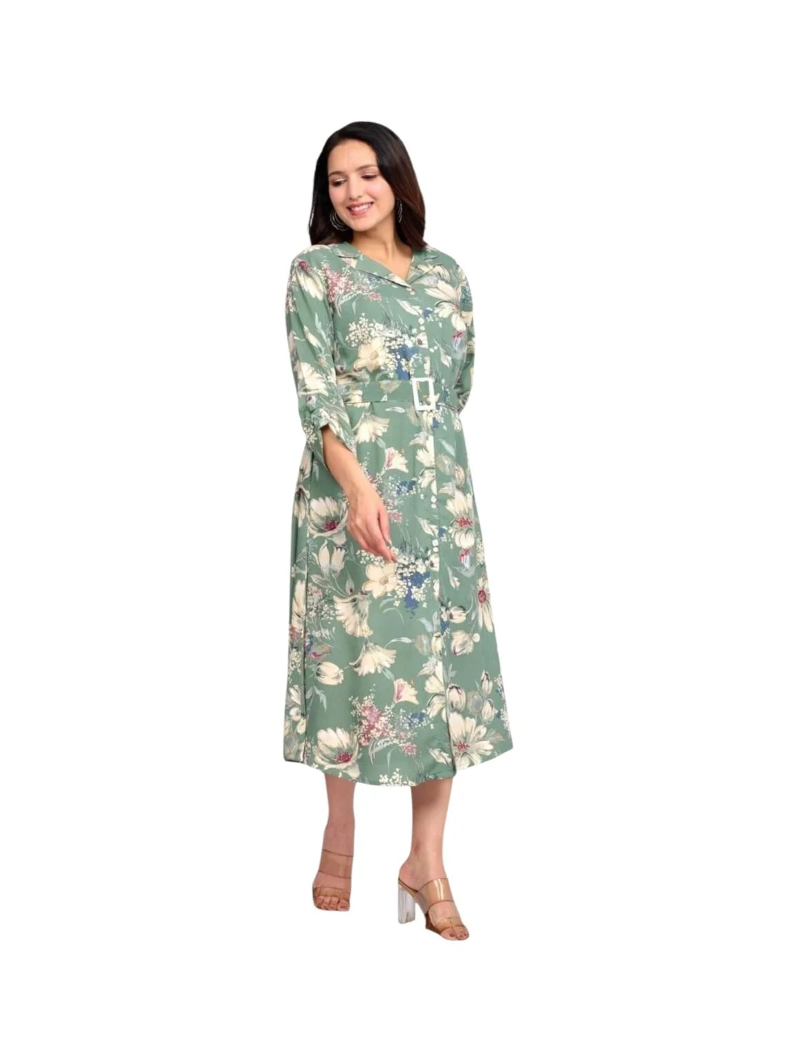 Green Cotton Printed Kurta with Artistic Floral Accents
