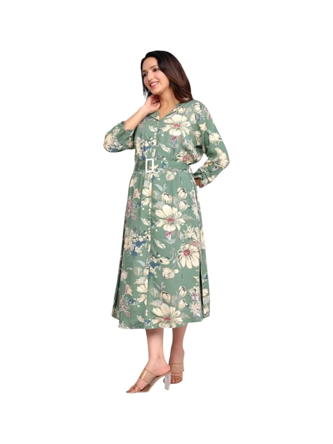 Green Cotton Printed Kurta with Artistic Floral Accents