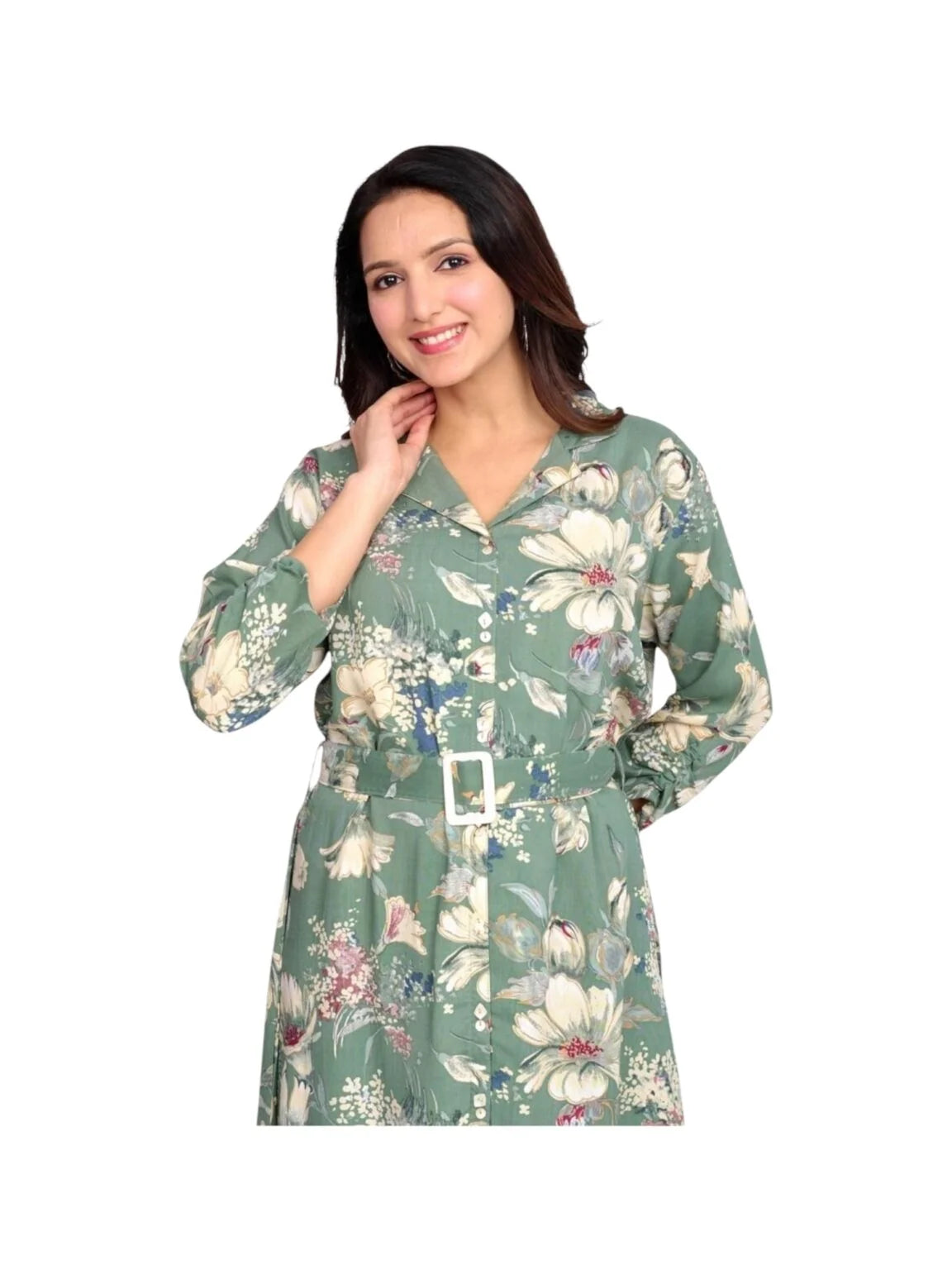 Green Cotton Printed Kurta with Artistic Floral Accents