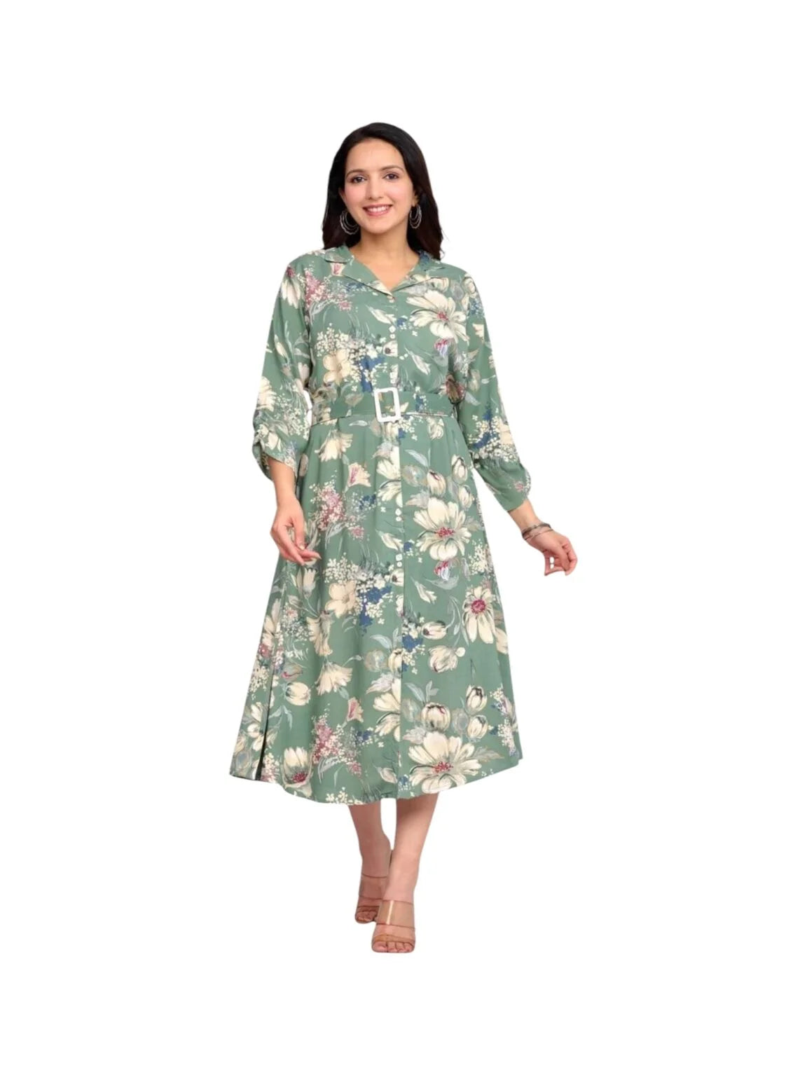 Green Cotton Printed Kurta with Artistic Floral Accents