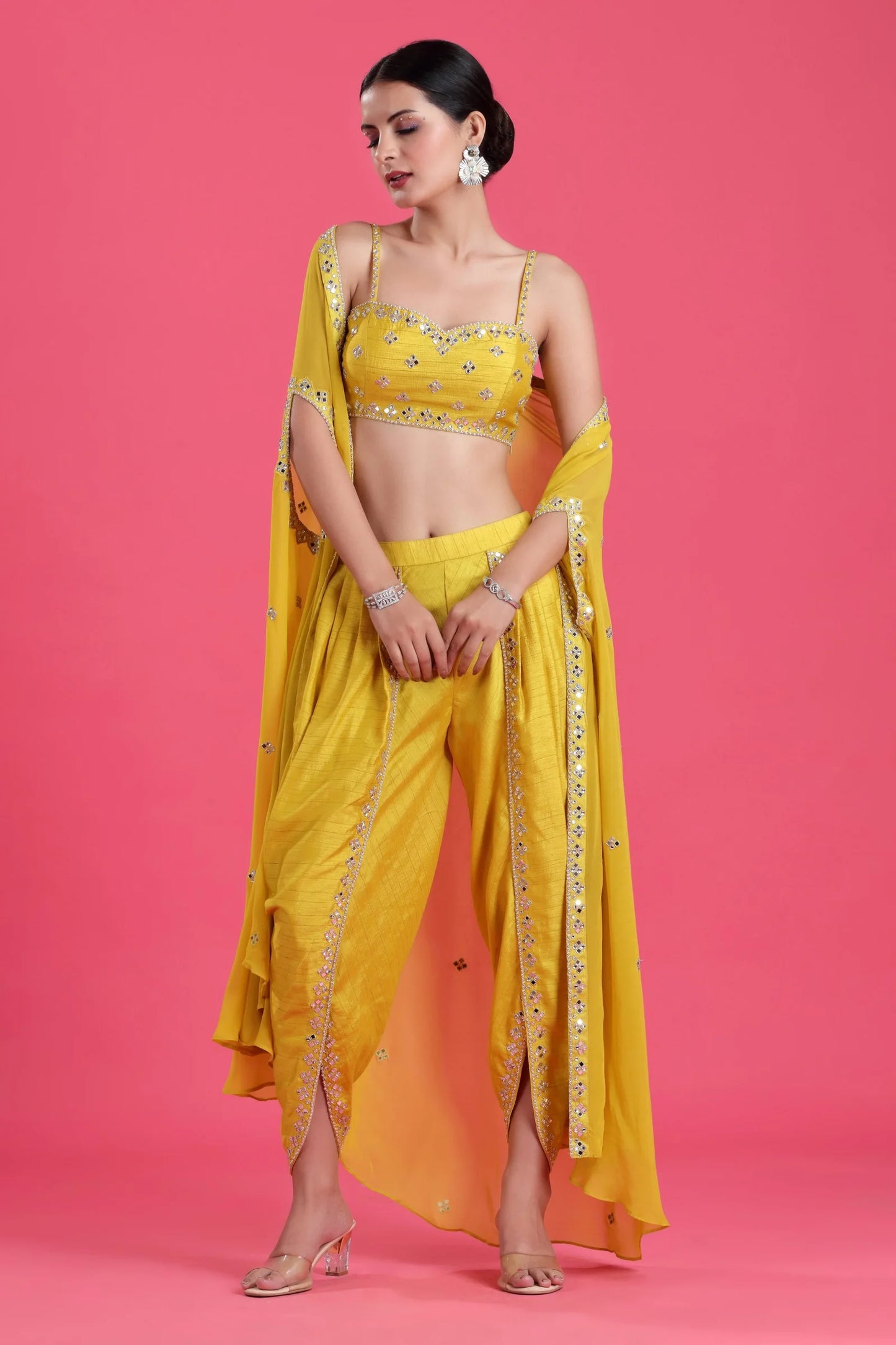 Mustard Yellow Indo Western Dhoti Set