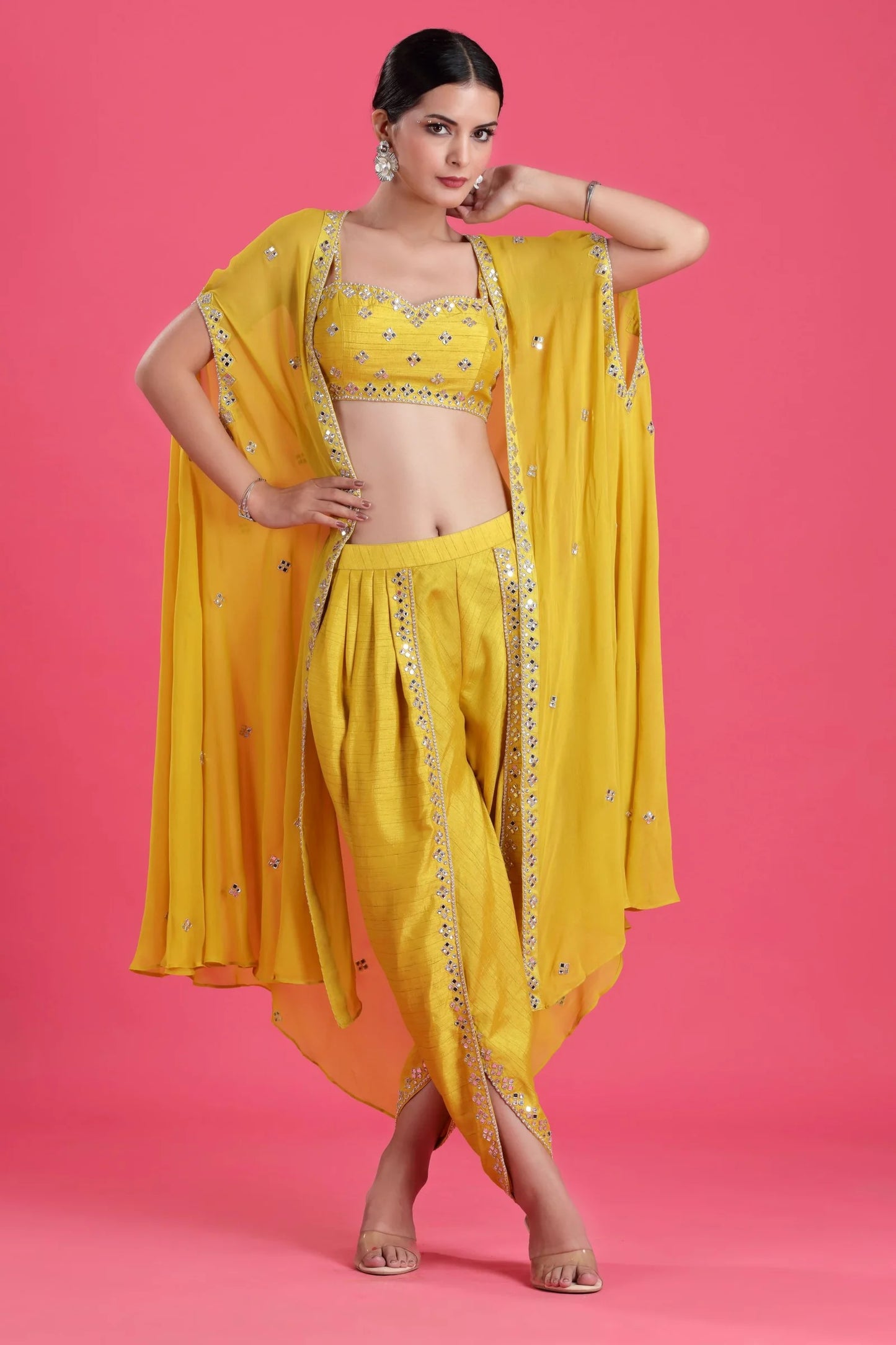 Mustard Yellow Indo Western Dhoti Set