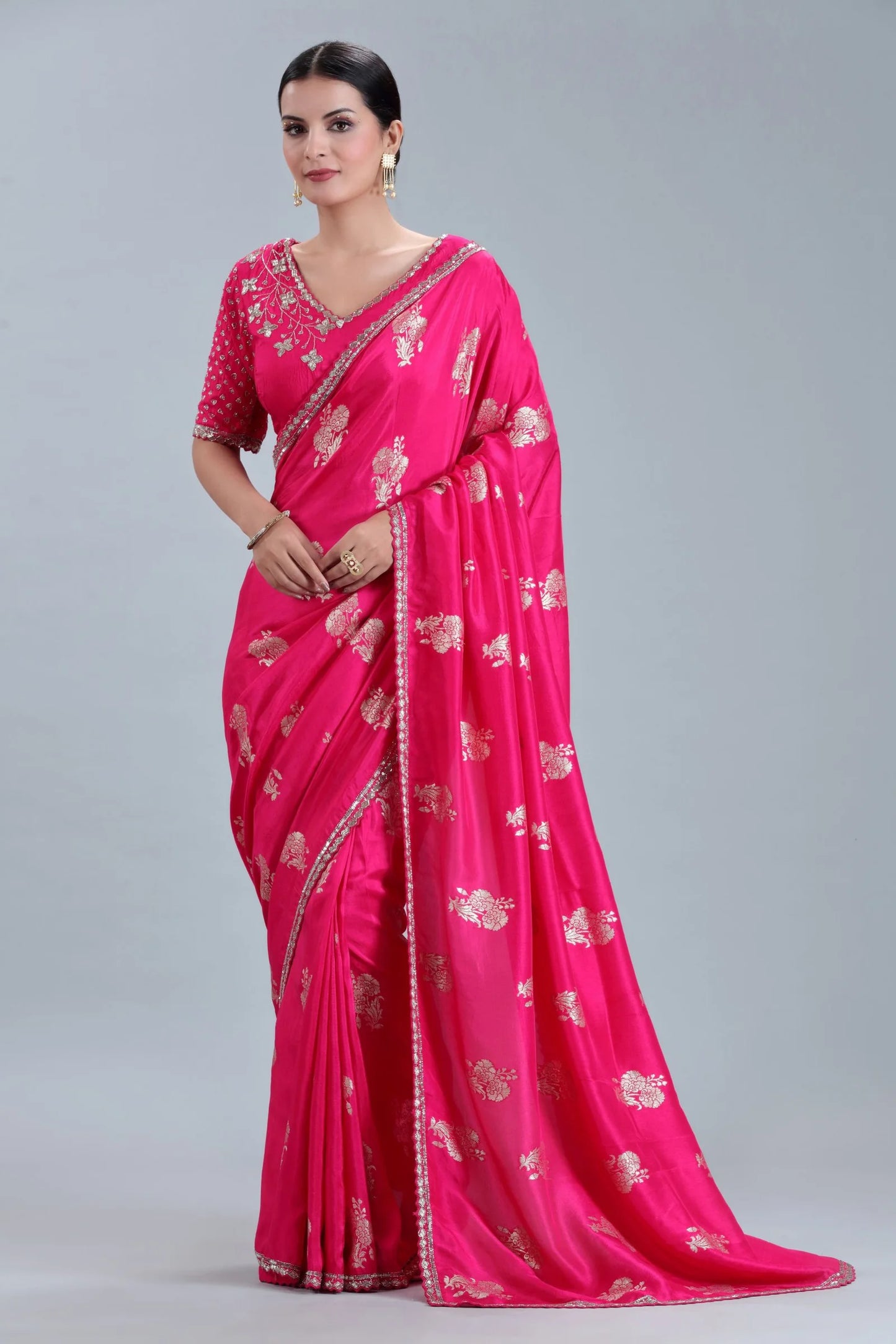 Red Dola Silk Saree with Sequins & Cutdana Work