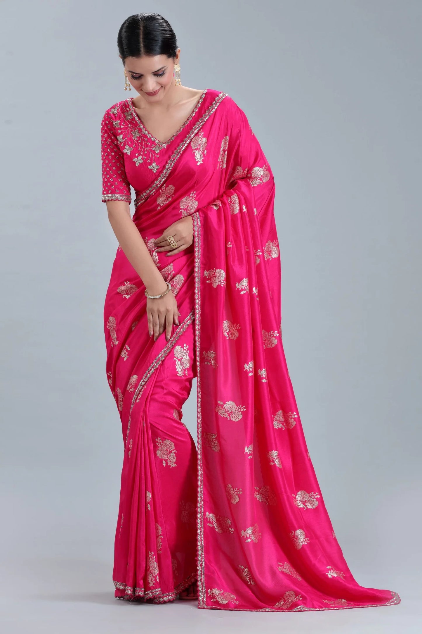 Red Dola Silk Saree with Sequins & Cutdana Work