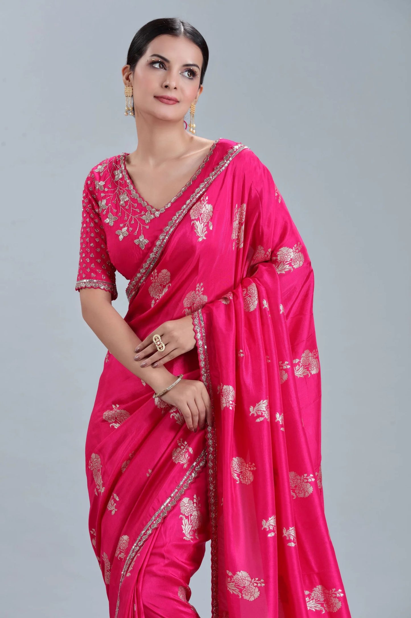 Red Dola Silk Saree with Sequins & Cutdana Work