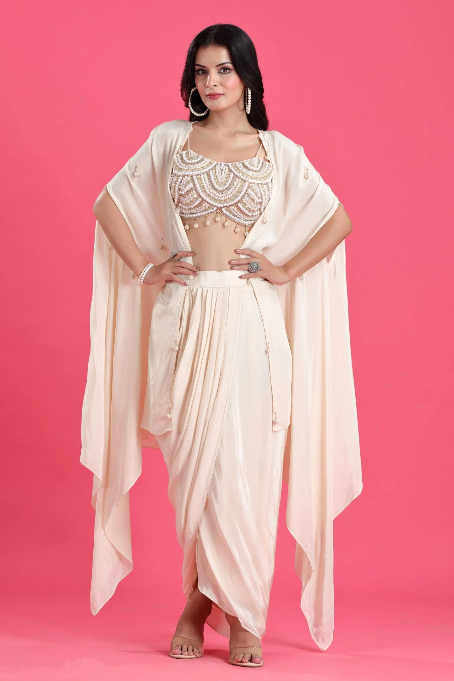 Milky White Indo-Western Crop Top With Jacket