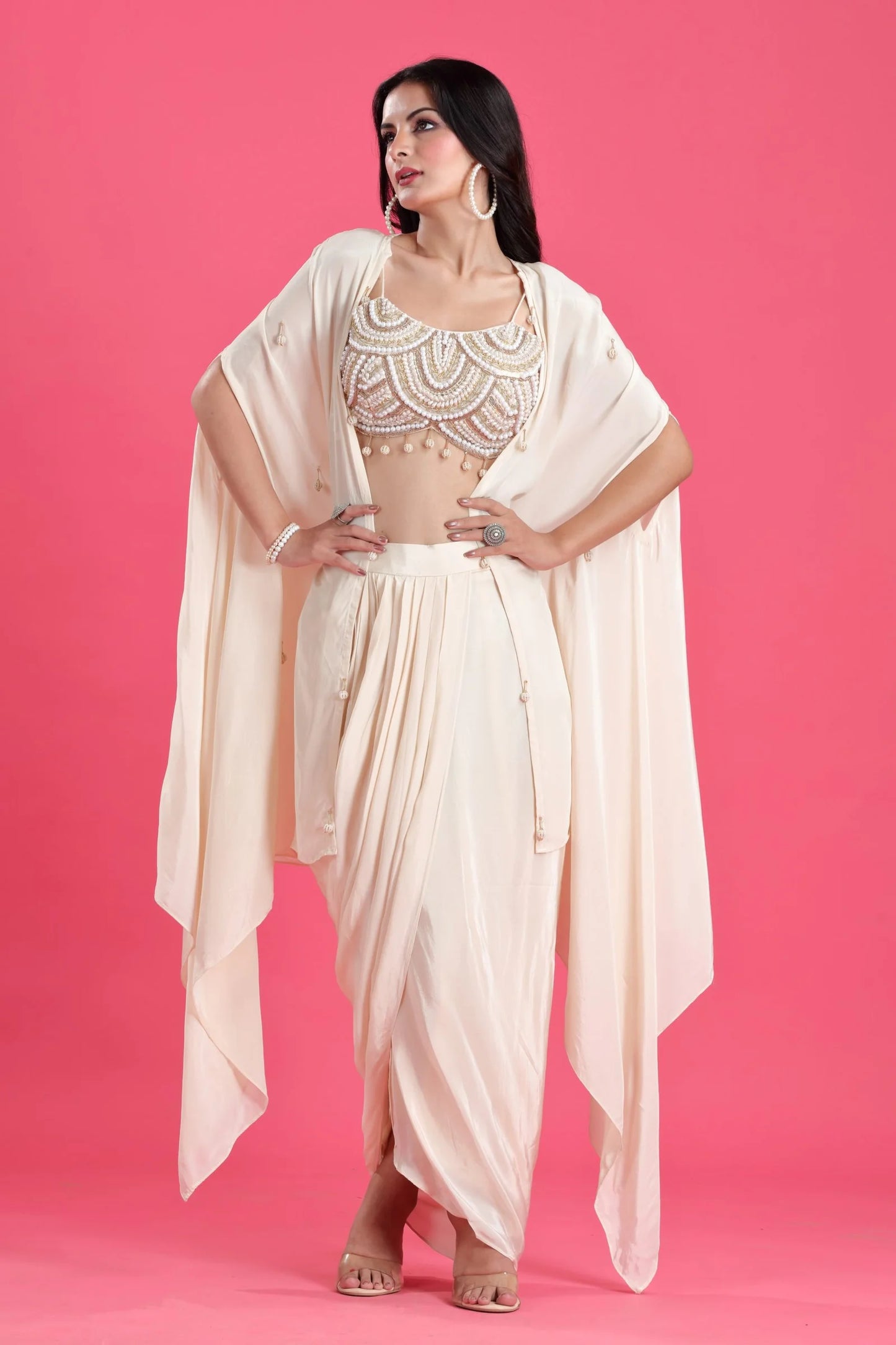 Milky White Indo-Western Crop Top With Jacket