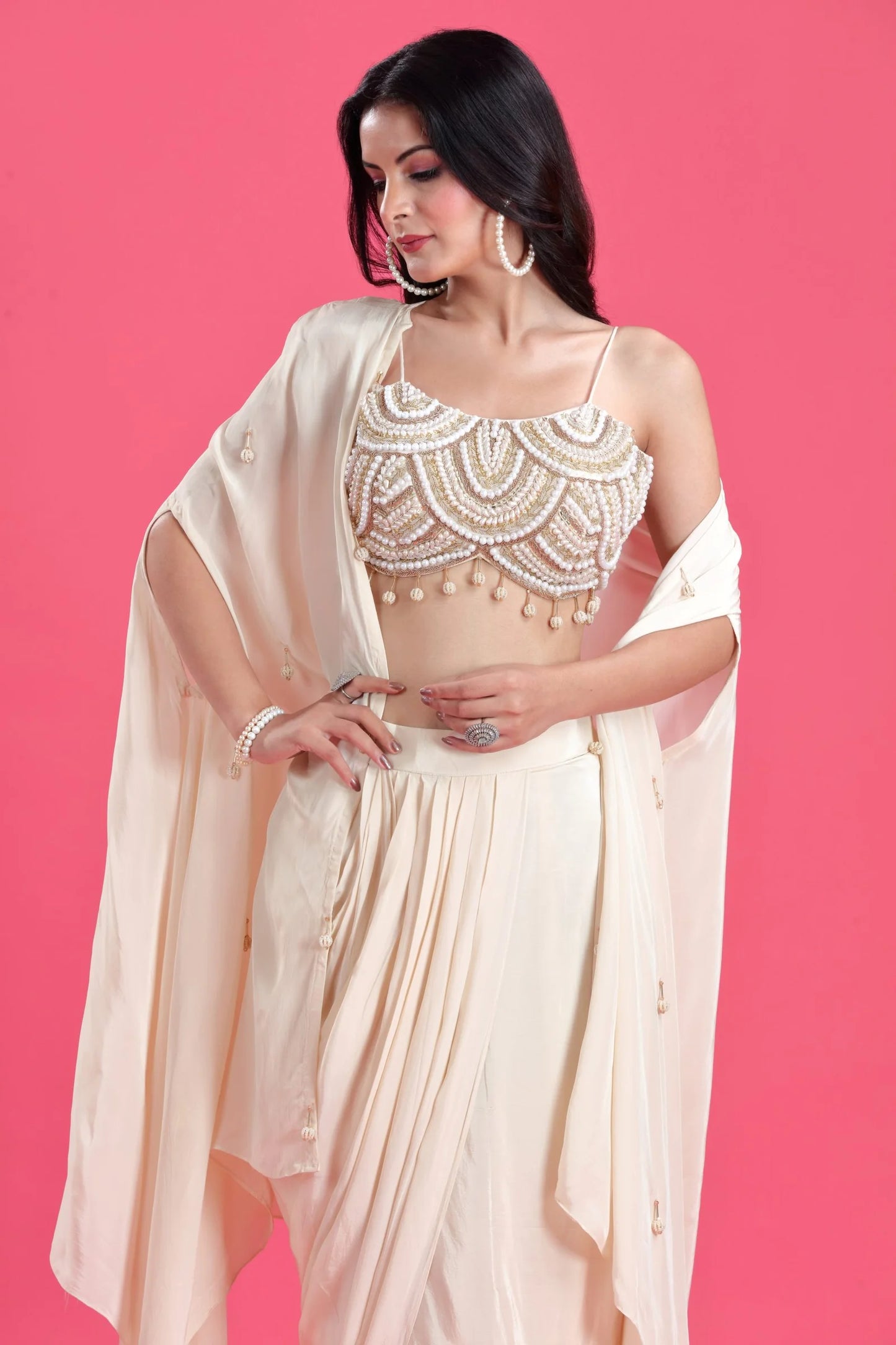 Milky White Indo-Western Crop Top With Jacket