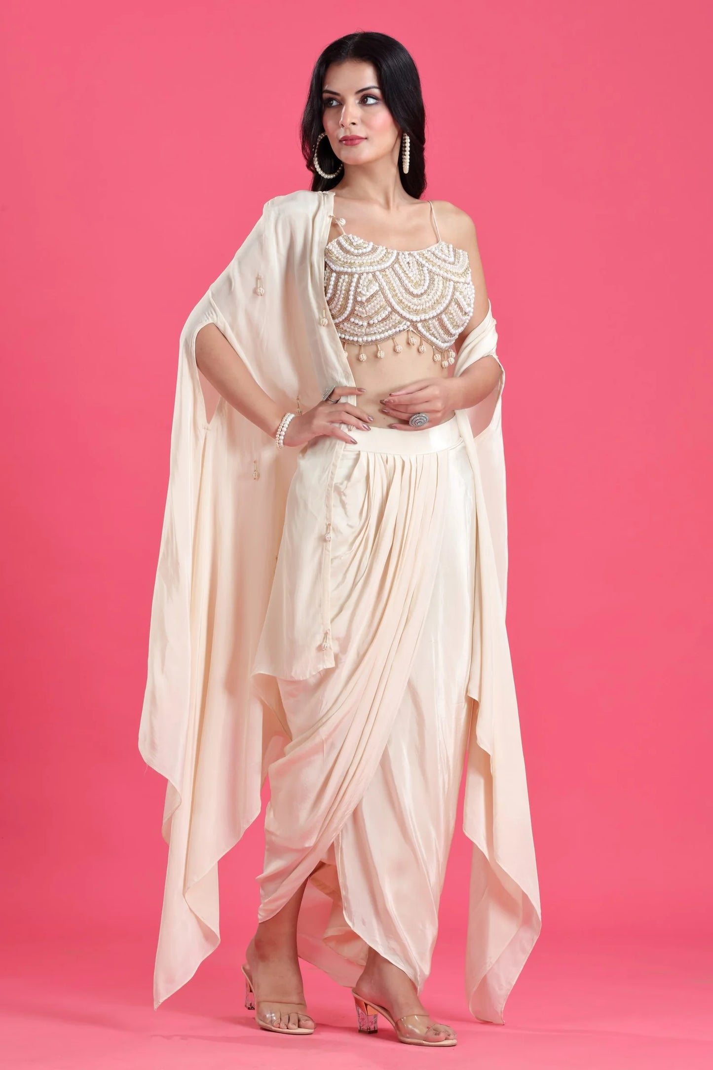 Milky White Indo-Western Crop Top With Jacket