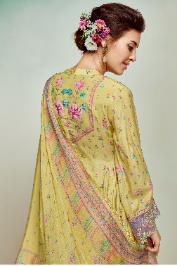 Yellow Floral Printed Straight unstitched Kurta Set
