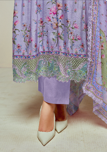 Purple Printed Unstitched Cotton Kurta Set