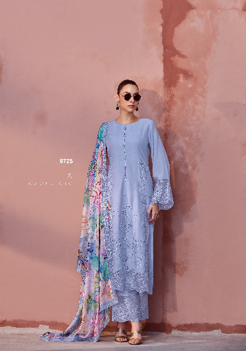 Purple Embroidered Unstitched Cotton Kurta Set with Printed Dupatta