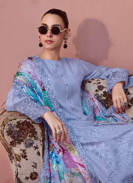 Purple Embroidered Unstitched Cotton Kurta Set with Printed Dupatta