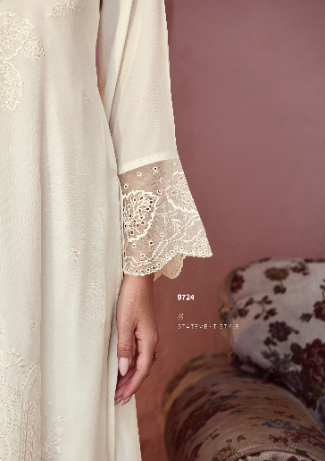 White Embroidered Unstitched Cotton Kurta Set with Printed Dupatta