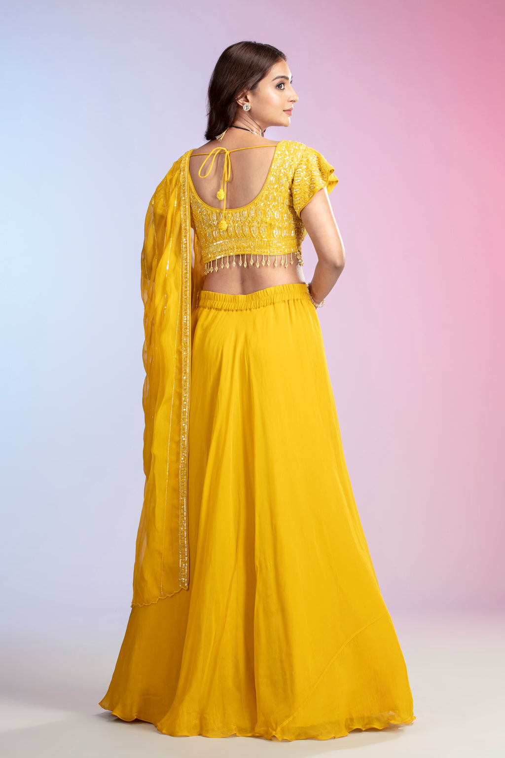 Yellow Embellished Tissue Organza Lehenga Set