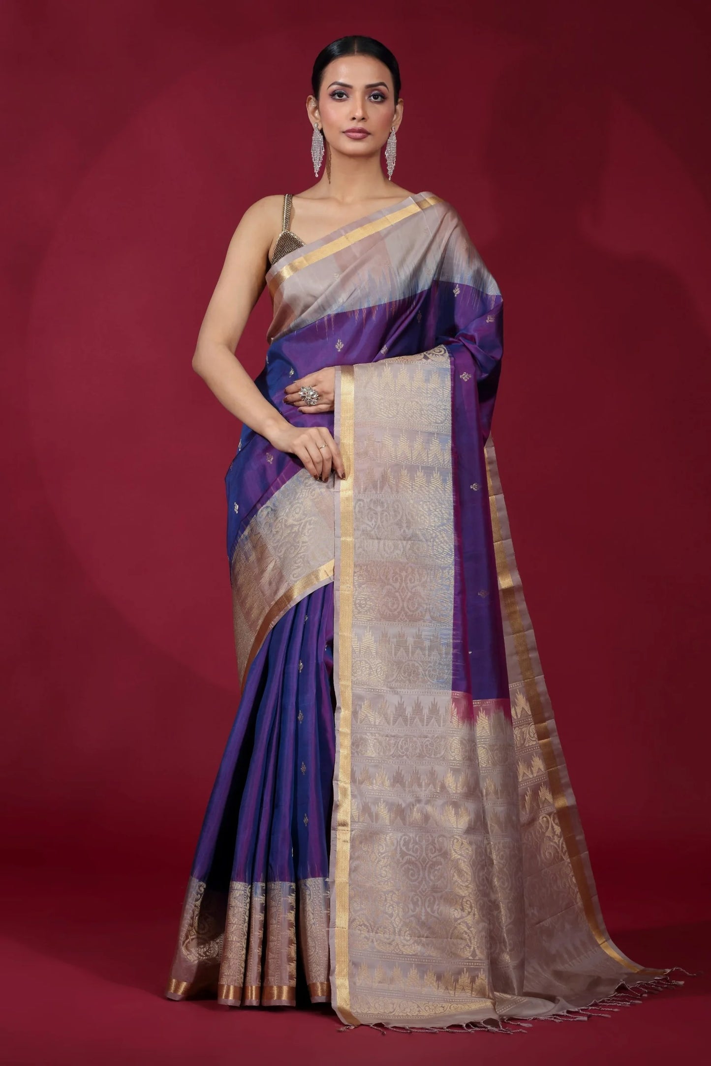 Gold & Purple Kanjivaram Silk Saree