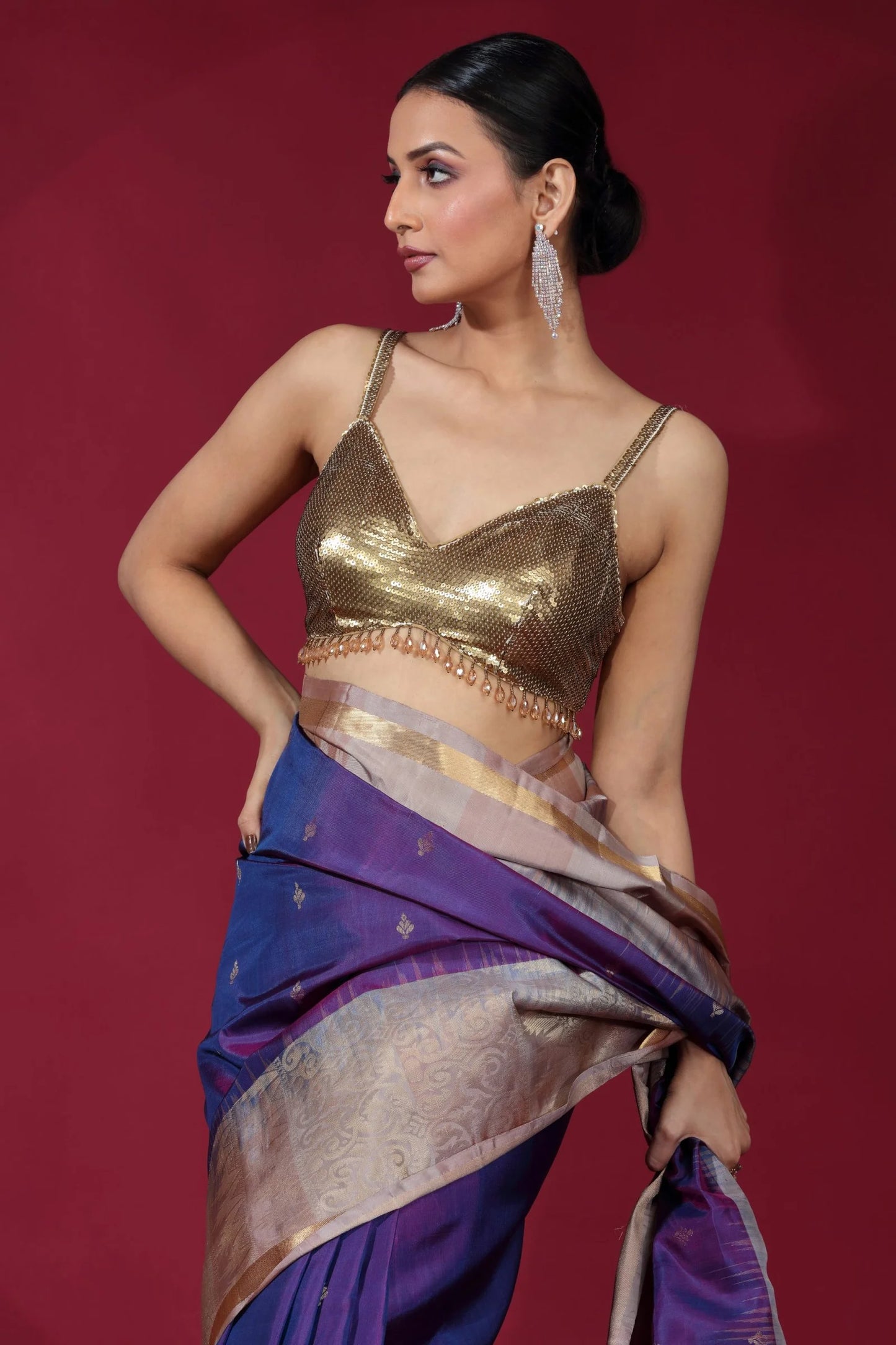 Gold & Purple Kanjivaram Silk Saree