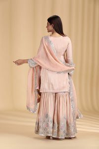 Peach Tissue Kurta Set with Pitta & Sequin Work