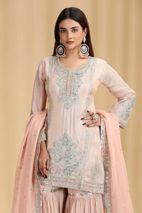 Peach Tissue Kurta Set with Pitta & Sequin Work