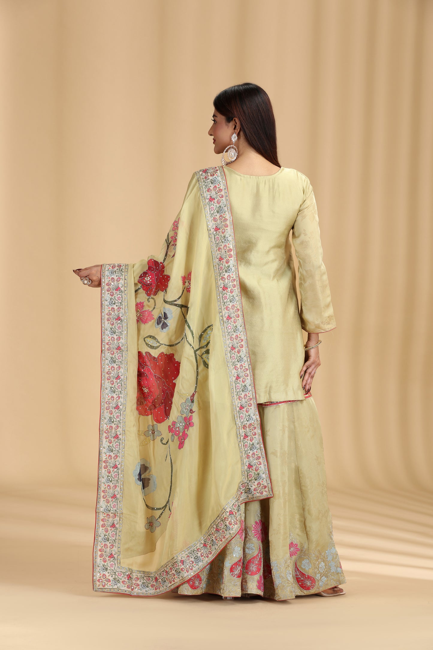 Green Tissue Organza Outfit with Aari & Zari Work