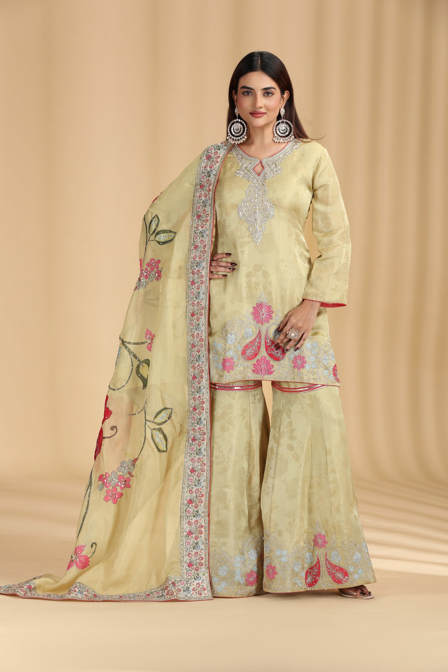 Green Tissue Organza Outfit with Aari & Zari Work