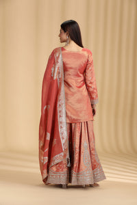 Rust Tissue Organza Suit Set with Sequins, Stone & Zari Work