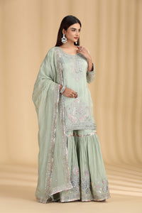 Pista Green Tissue Kurta Set with Pitta & Sequin Work