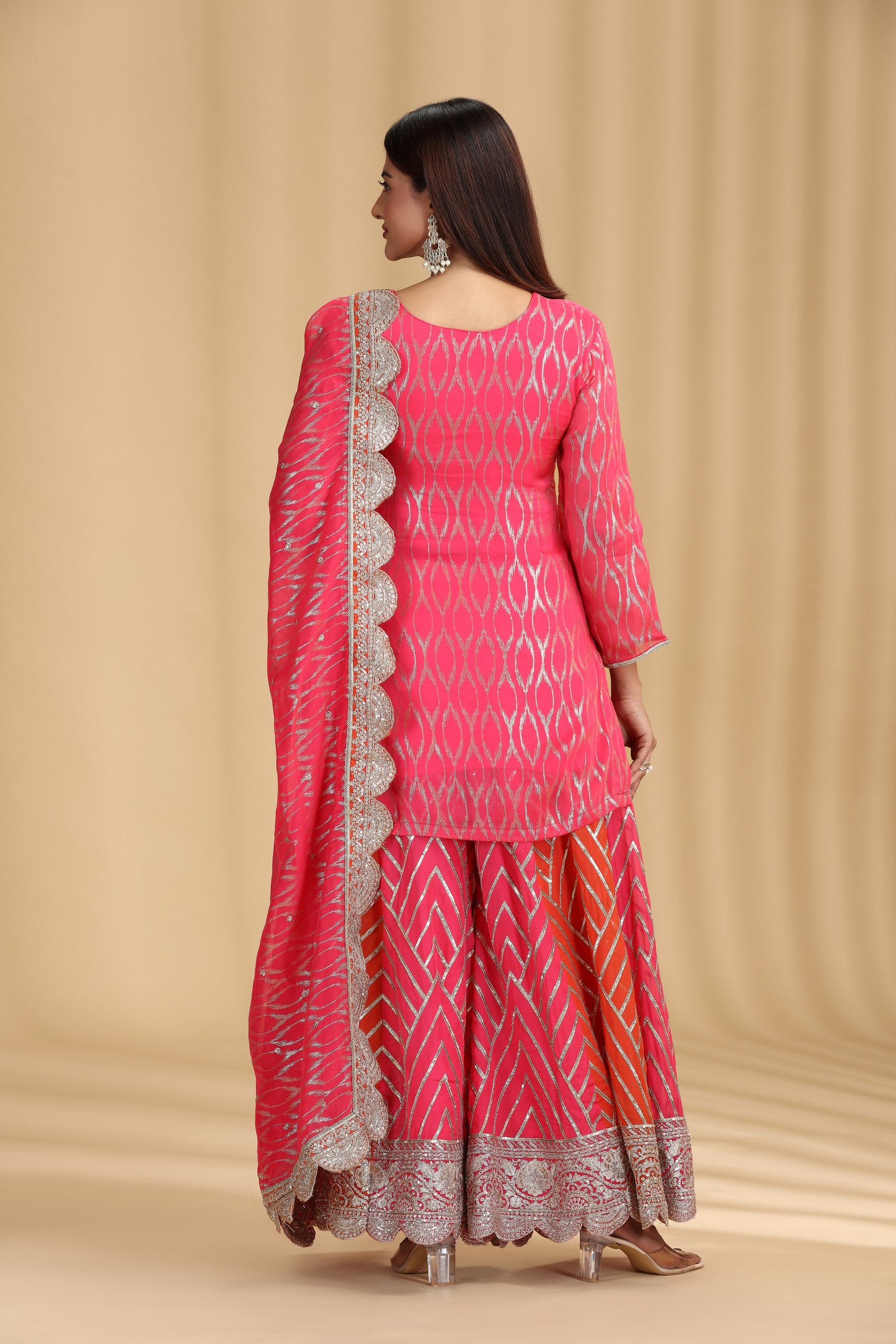 Pink Georgette Suit Set with Sequins & Zari Work