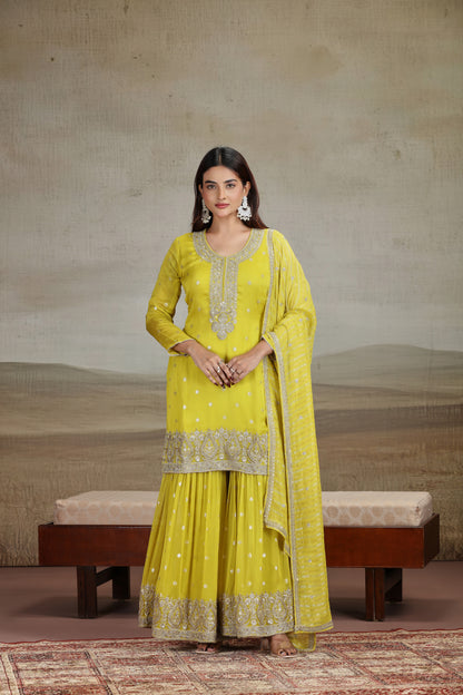 Green Organza Outfit with Cutdana & Zari Work