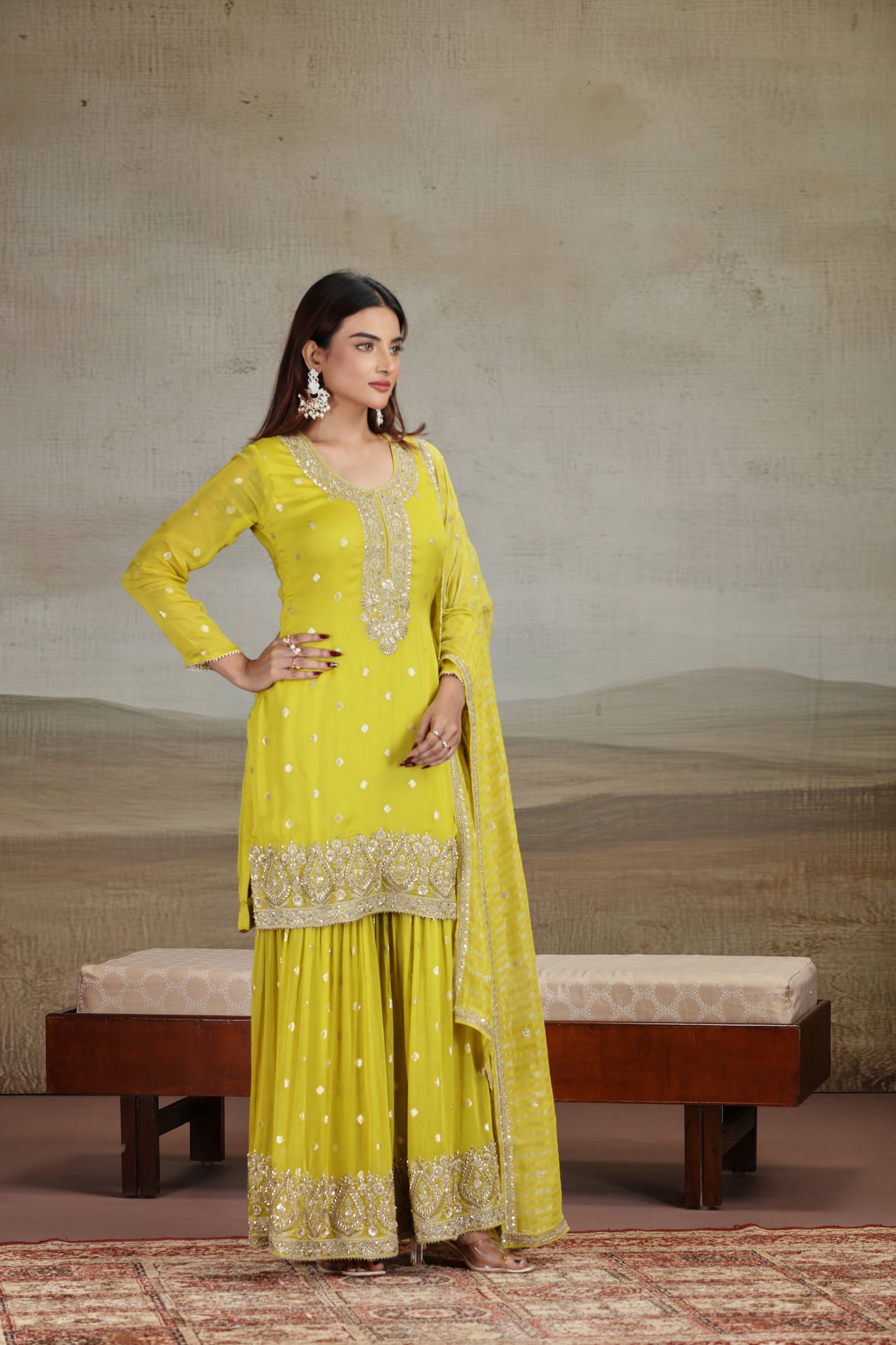 Green Organza Outfit with Cutdana & Zari Work