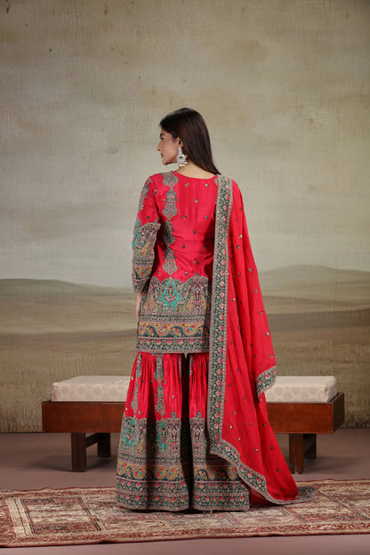 Rani Pink Crepe Suit Set with Sequins, Thread, Resham & Zari Work