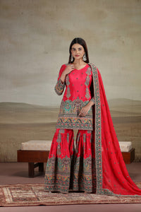 Rani Pink Crepe Suit Set with Sequins, Thread, Resham & Zari Work