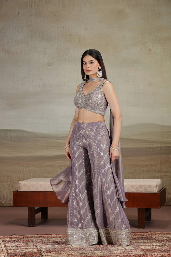 Purple Banarasi Silk Outfit with Zardosi & Pearl Work