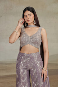 Purple Banarasi Silk Outfit with Zardosi & Pearl Work