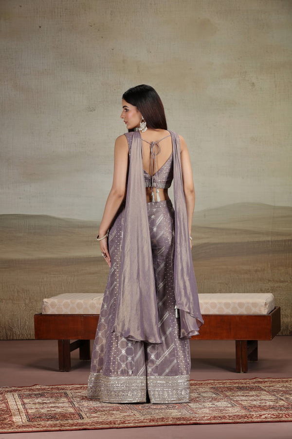 Purple Banarasi Silk Outfit with Zardosi & Pearl Work