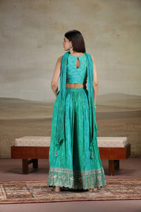 Green Satin Silk Outfit with Bandhej & Zari Work