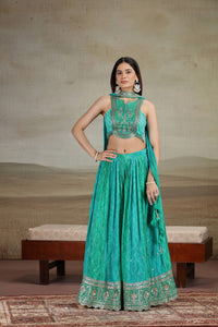 Green Satin Silk Outfit with Bandhej & Zari Work