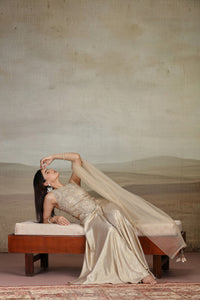Gold Net & Velvet Outfit with Pearls & Zari Work