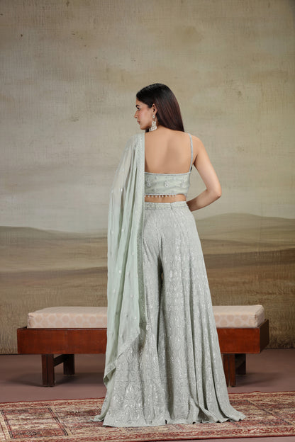 Sage Green Net & Georgette Outfit with Sequins & Stone Work