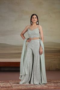 Sage Green Net & Georgette Outfit with Sequins & Stone Work