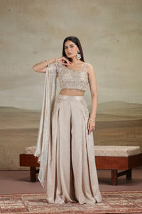 Gold Net & Velvet Outfit with Sequins & Stone Work