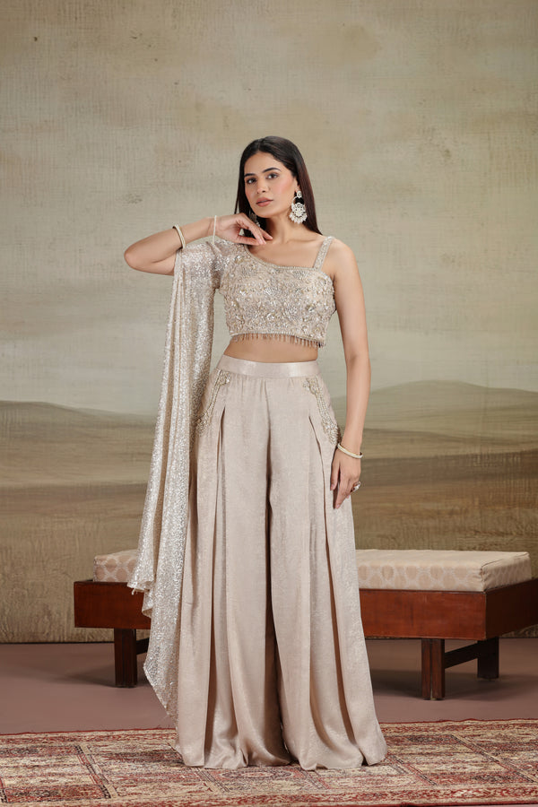 Gold Net & Velvet Outfit with Sequins & Stone Work