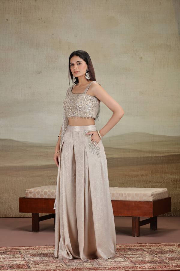 Gold Net & Velvet Outfit with Sequins & Stone Work