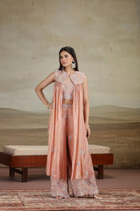 Peach Tissue Outfit with Moti, Thread & Pearl Work