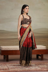 Rustic Red and Brown Embellished Saree with Contemporary Blouse