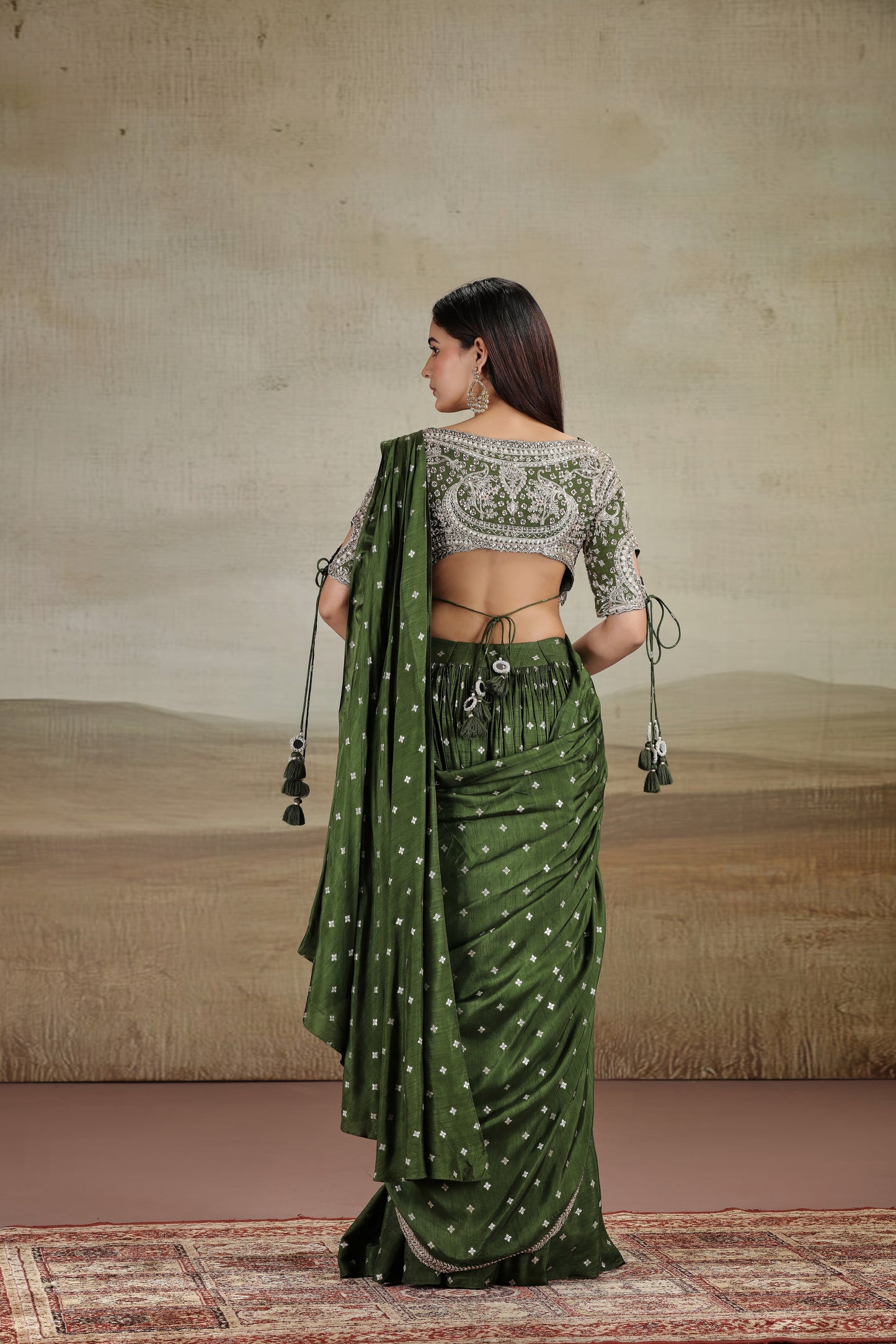 Emerald Green Saree with Traditional Embroidered Blouse